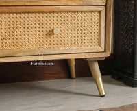 Boston Wooden Rattan Cane Chest of Drawer Five Drawer Cabinet Natural Finish