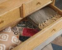 Boston Wooden Rattan Cane Chest of Drawer Five Drawer Cabinet Natural Finish