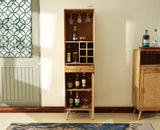 Boston Wooden Rattan Cane Tall Bar Cabinet with Storage Natural Finish