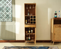 Boston Wooden Rattan Cane Tall Bar Cabinet with Storage Natural Finish
