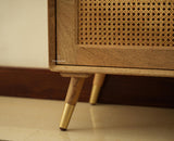 Boston Wooden Rattan Cane Tall Bar Cabinet with Storage Natural Finish