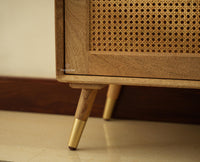 Boston Wooden Rattan Cane Tall Bar Cabinet with Storage Natural Finish