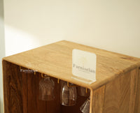 Boston Wooden Rattan Cane Tall Bar Cabinet with Storage Natural Finish