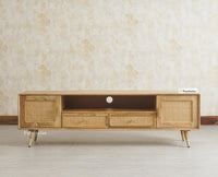 Boston Solid Wood Rattan Cane Tv Cabinet with Two Doors and Two Drawers Furniselan Natural Finish