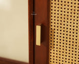 Boston Wooden Rattan Cane Tall Bar Cabinet with Storage Brown Finish