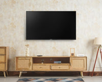 Boston Solid Wood Rattan Cane Tv Cabinet with Two Doors and Two Drawers Furniselan Natural Finish