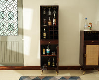 Boston Wooden Rattan Cane Tall Bar Cabinet with Storage Grey Finish