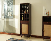 Boston Wooden Rattan Cane Tall Bar Cabinet with Storage Grey Finish
