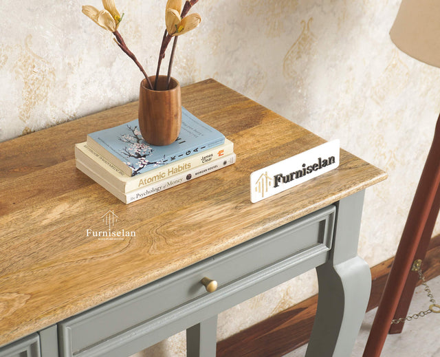 Mumbai Solid Wood Two Drawer Console Table Furniselan Cool Grey