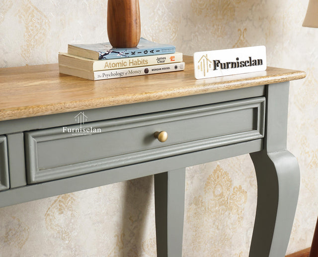 Mumbai Solid Wood Two Drawer Console Table Furniselan Cool Grey