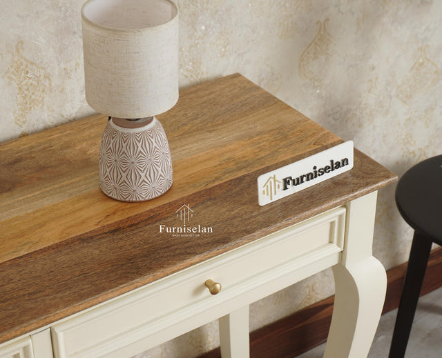 Mumbai Solid Wood Two Drawer Console Table Furniselan Frosty White