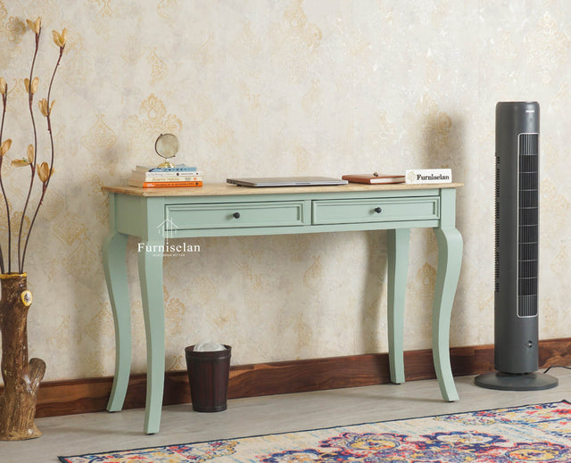 Mumbai Solid Wood Two Drawer Study Laptop Table Furniselan Silt Green