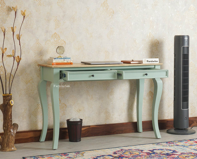 Mumbai Solid Wood Two Drawer Study Laptop Table Furniselan Silt Green