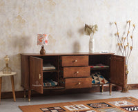 Eiffel Solid Wood Sideboard Cabinet Two Doors and Three Drawers  Furniselan - Teak-Finish
