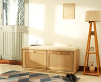 Boston Solid Wood Flip Door Shoe Storage Bench Natural Finish