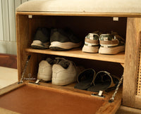 Boston Solid Wood Flip Door Shoe Storage Bench Natural Finish