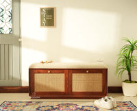 Boston Solid Wood Flip Door Shoe Storage Bench Brown Finish
