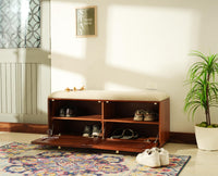 Boston Solid Wood Flip Door Shoe Storage Bench Brown Finish
