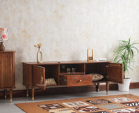 Eiffel Solid Wood TV Cabinet Two Door & One Drawer - Tv Cabinet - Furniselan - Teak-Finish