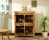 Alexandria Solid Wood Bar Cabinet Natural Finish