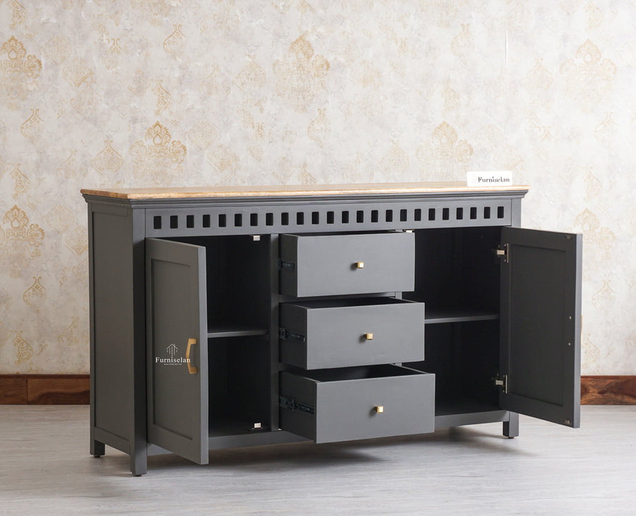 Alexandria Solid Wood Sideboard Three Drawer two door - Tv Cabinet - Furniselan - Slate-Grey