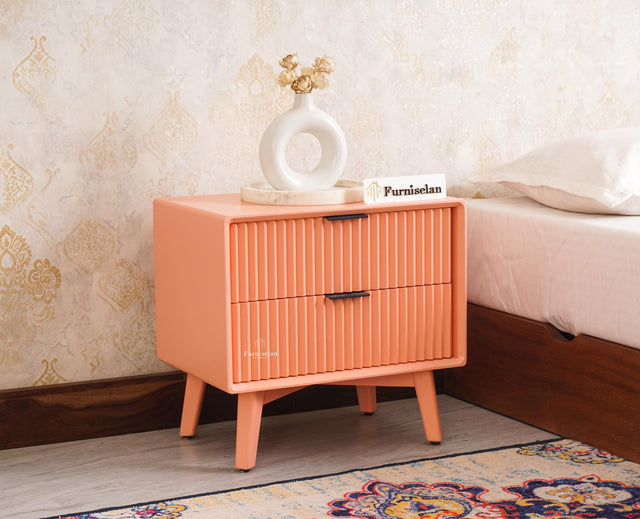 Bengaluru Solid Wood Bedside Table - Furniselan - Coral-Peach