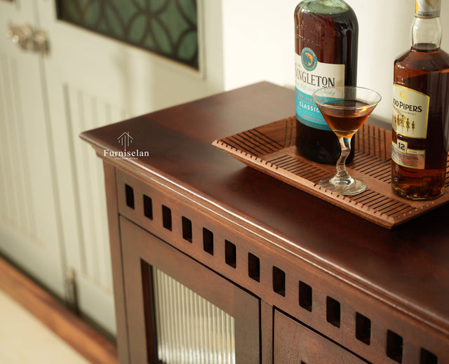 Alexandria Solid Wood Bar Cabinet Natural Finish Grey Finish