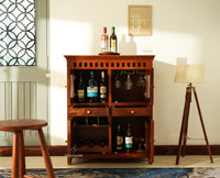 Alexandria Solid Wood Bar Cabinet Natural Finish Brown Finish