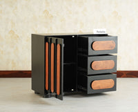 Chicago Solid Wood One  Door Three drawer Storage Cabinet Black Finish