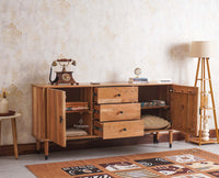 Eiffel Solid Wood Sideboard Cabinet Two Doors and Three Drawers Furniselan - Natural-Finish