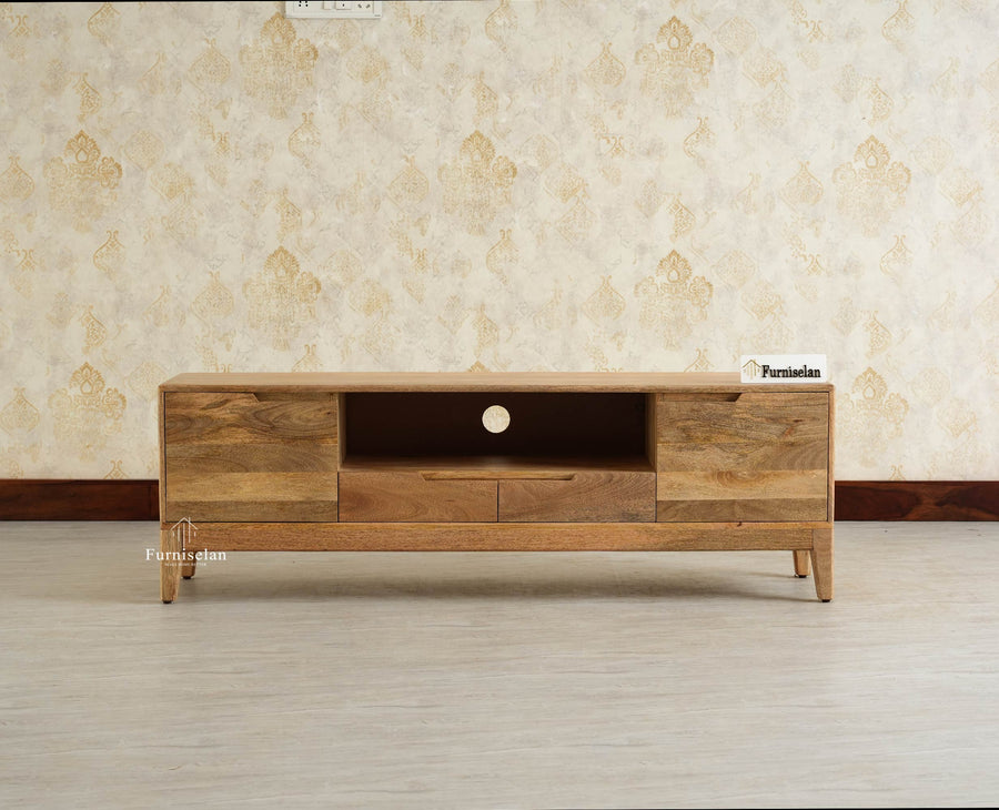 Bressels Wooden Tv Cabinet Media Unit Natural Finish