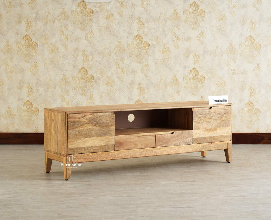 Bressels Wooden Tv Cabinet Media Unit Natural Finish