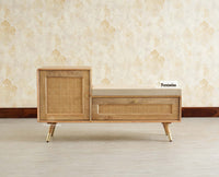 Boston Solid Wood Cane Shoe Storage Bench for Entryway Natural Finish