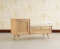 Boston Solid Wood Cane Shoe Storage Bench for Entryway Natural Finish