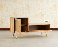 Boston Solid Wood Cane Shoe Storage Bench for Entryway Natural Finish