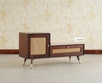 Boston Solid Wood Cane Shoe Storage Bench for Entryway Grey Finish
