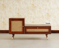 Boston Solid Wood Cane Shoe Storage Bench for Entryway Brown Finish