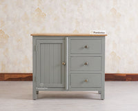 Spain Solid Mango Wood Sideboard Cabinet-Three Drawers & One Door Furniselan Cool Grey