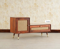 Boston Solid Wood Cane Shoe Storage Bench for Entryway Brown Finish