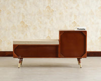 Boston Solid Wood Cane Shoe Storage Bench for Entryway Brown Finish