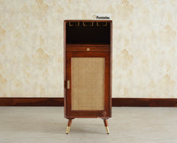Boston Wooden Rattan Cane Mini Bar Cabinet with Storage Brown Finish