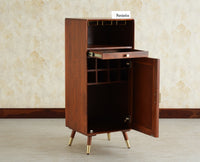 Boston Wooden Rattan Cane Mini Bar Cabinet with Storage Brown Finish
