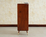 Boston Wooden Rattan Cane Mini Bar Cabinet with Storage Brown Finish