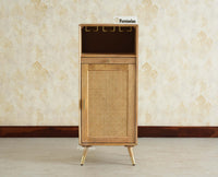 Boston Wooden Rattan Cane Mini Bar Cabinet with Storage Natural Finish