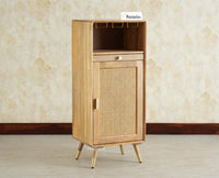 Boston Wooden Rattan Cane Mini Bar Cabinet with Storage Natural Finish