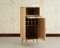 Boston Wooden Rattan Cane Mini Bar Cabinet with Storage Natural Finish
