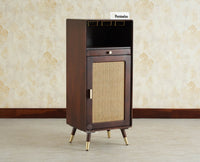 Boston Wooden Rattan Cane Mini Bar Cabinet with Storage Grey Finish