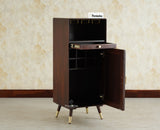Boston Wooden Rattan Cane Mini Bar Cabinet with Storage Grey Finish