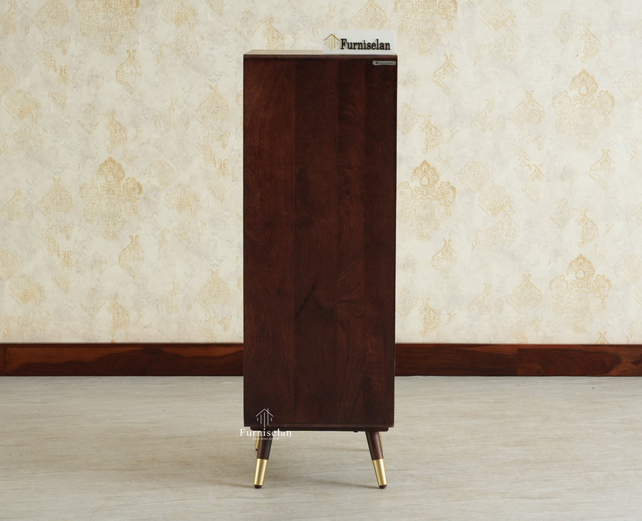 Boston Wooden Rattan Cane Mini Bar Cabinet with Storage Grey Finish