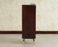 Boston Wooden Rattan Cane Mini Bar Cabinet with Storage Grey Finish